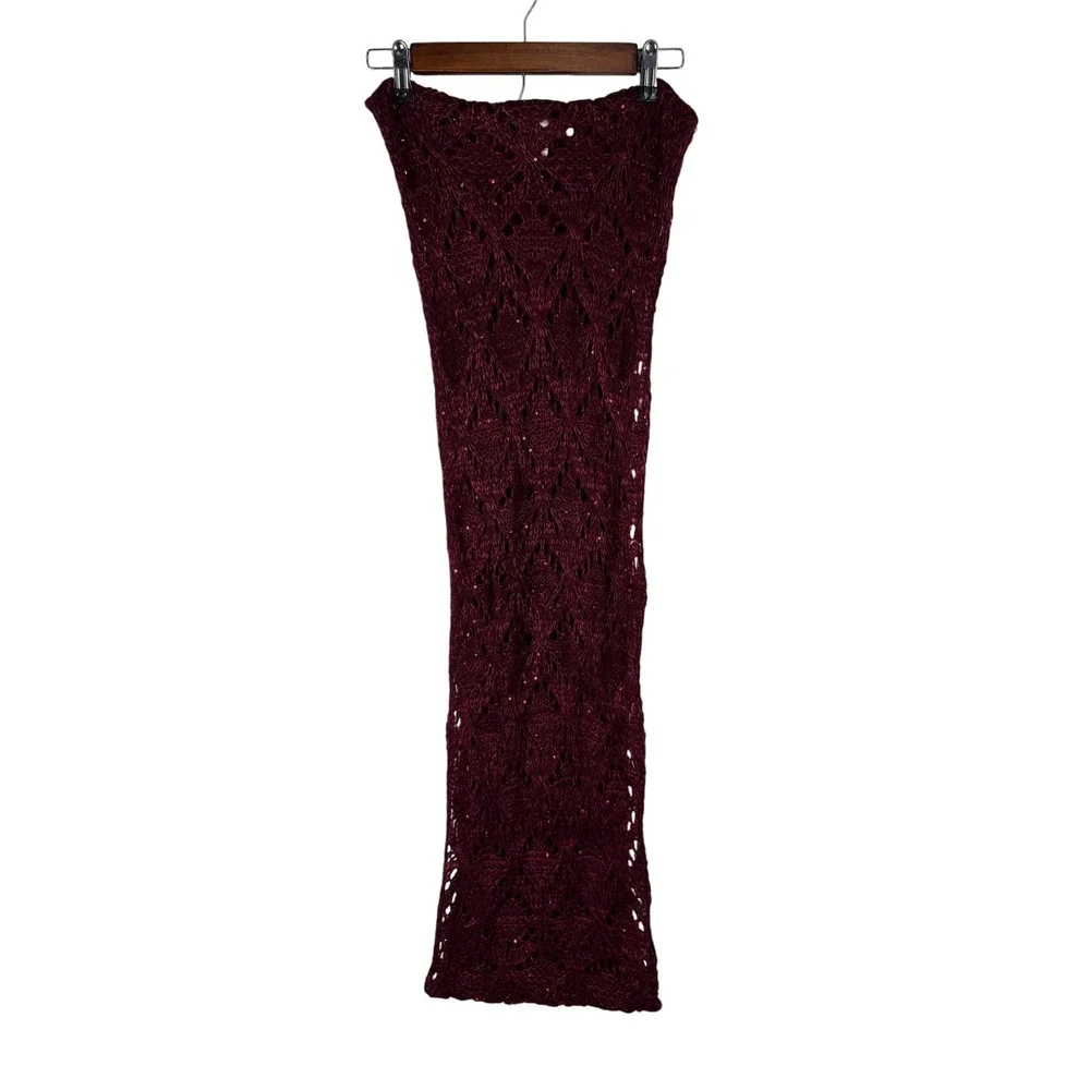 Berkshire‎ Fashion Burgundy Sequin Open Knit Infinity Scarf Wine Red OSFM